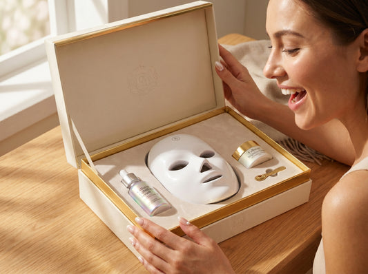 Celluray Glow Starter Kit lifestyle — woman using LED mask